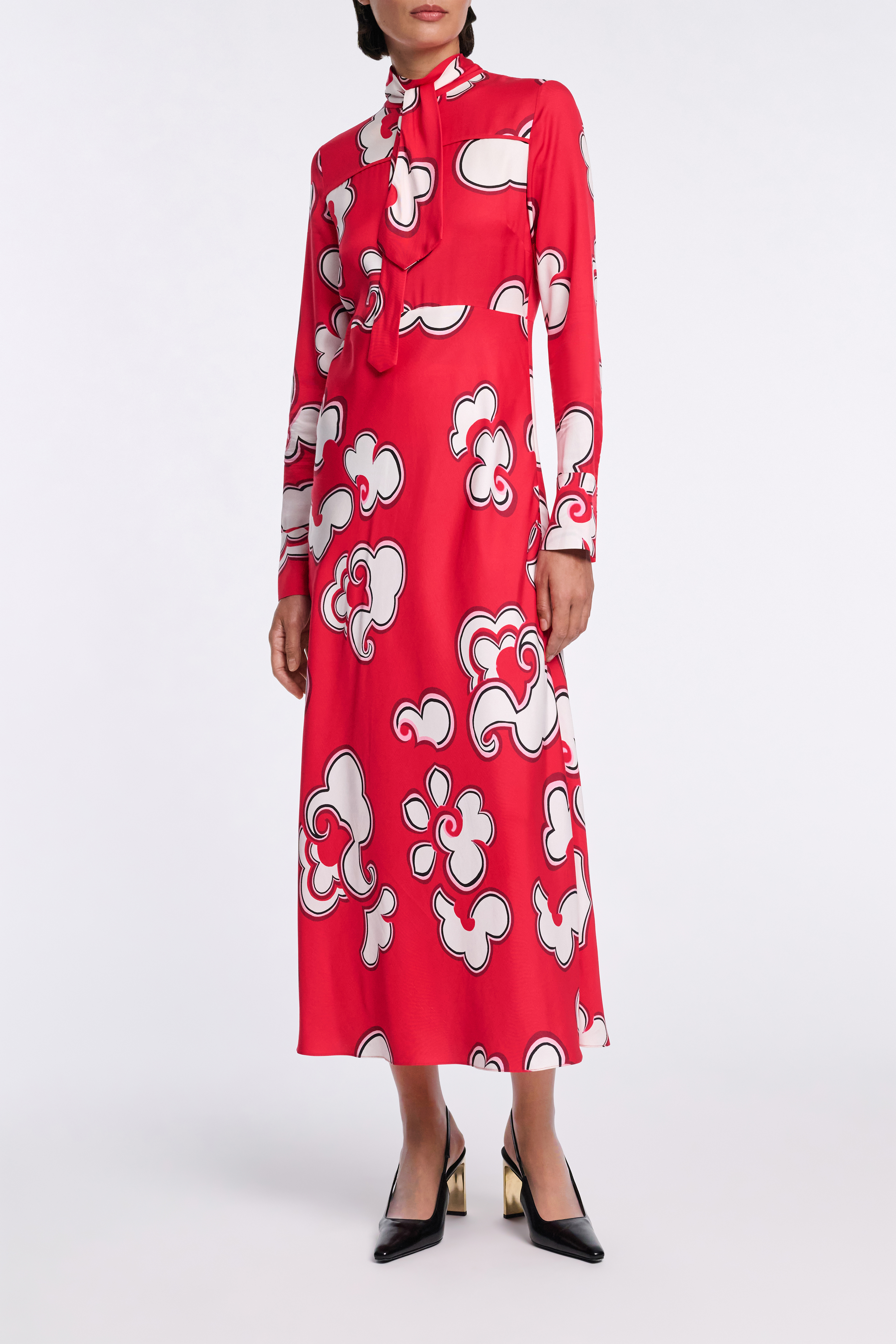 Dorothee Schumacher Long printed dress in viscose twill red white